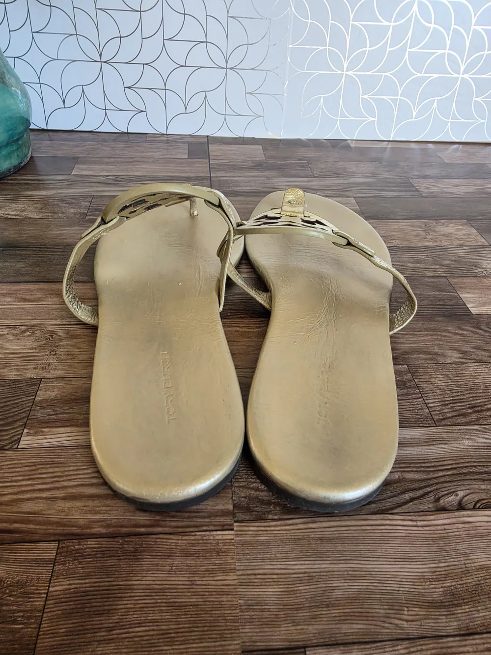 Tory Burch Metallic Gold Logo Thong Sandals
